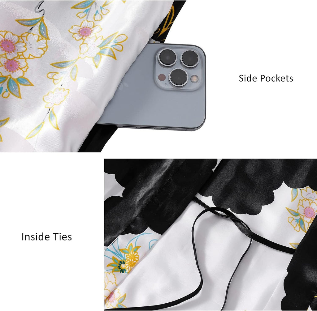 Women's Floral Long Satin Robes Plus Size Long Silk Robes Peacock Floral Kimonos Sleepwear Dressing Gown