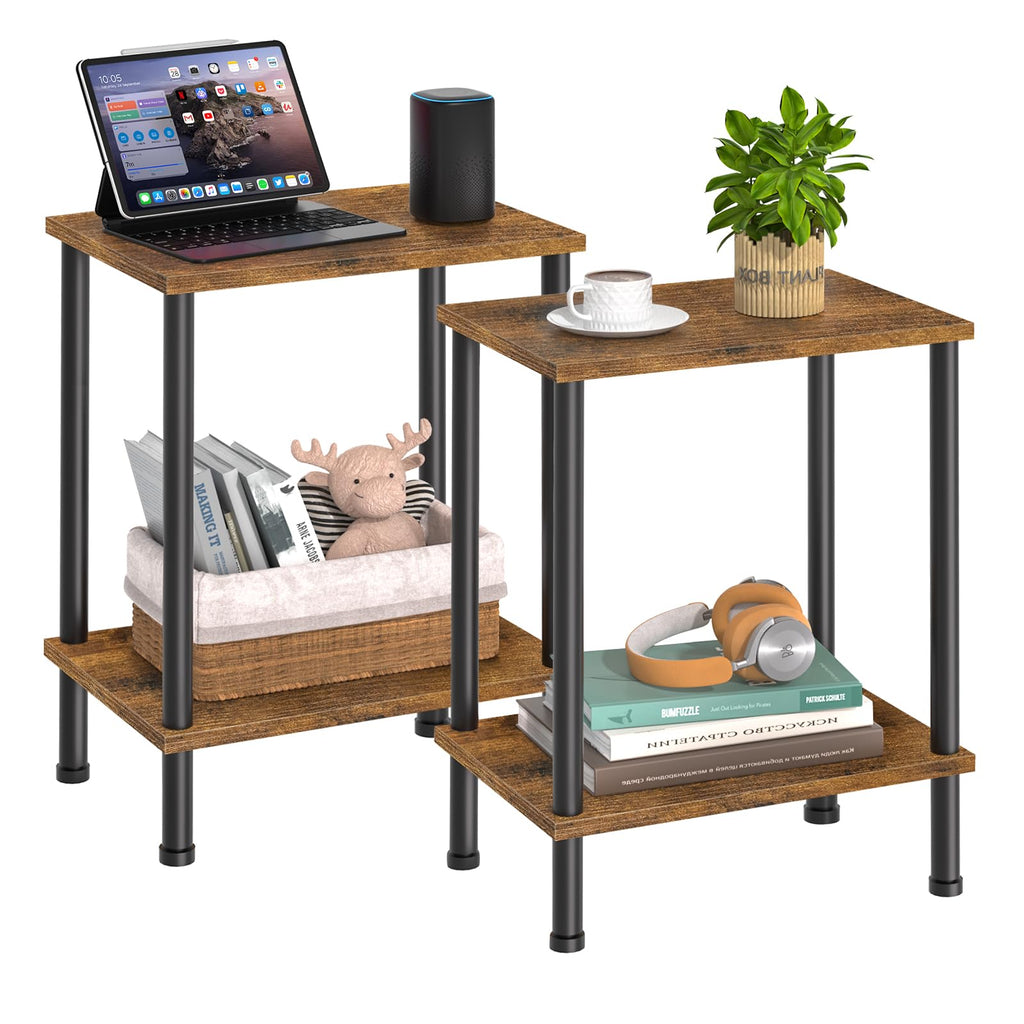 End Table,Small Side Table,2-Tier Nightstand with Storage Shelf,Sofa Bedside Table for Small Spaces in Living Room,Bedroom, Office,Stable Frame,Easy Assembly,White