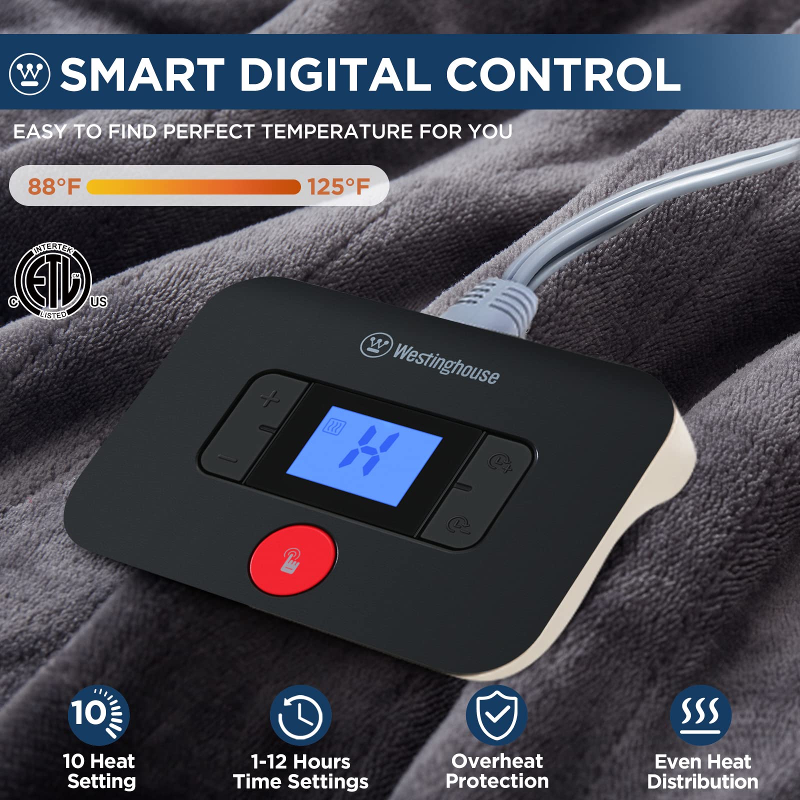 Manta eléctrica Westinghouse tamaño Queen, franela súper suave y acogedora 84" x 90" manta calefactable con 10 niveles de calentamiento rápido y apagado automático de 1-12 horas, lavable a máquina, certificación ETL y FCC, beige