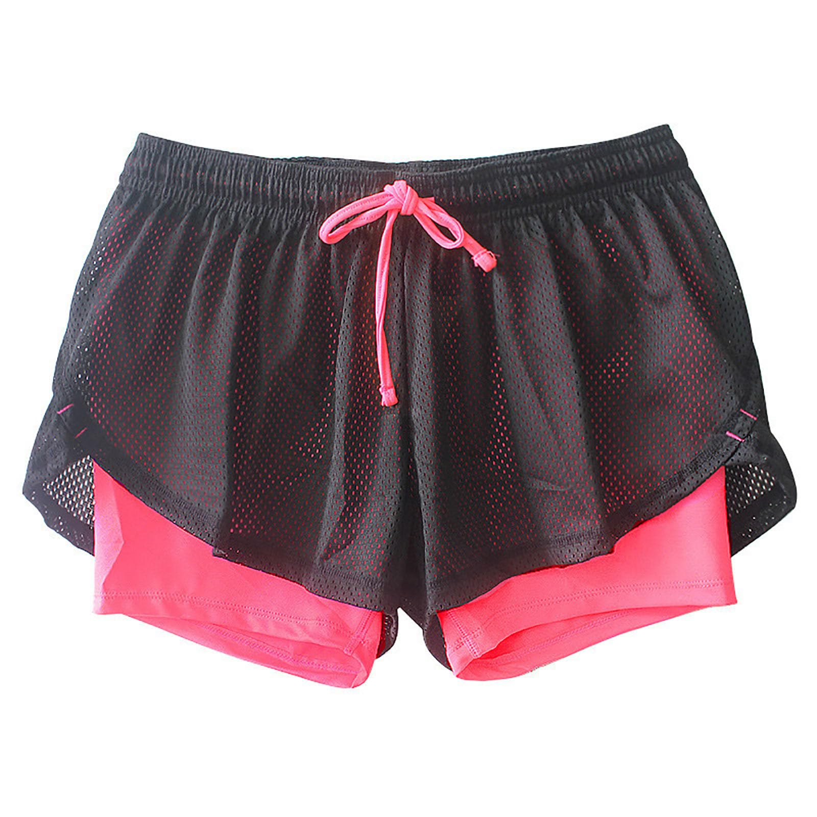 Generiske Mesh Dobbelt Lag Kvinders Træningsshorts Trendy Snøre Elastisk Talje Sports Shorts Sommer Fitness Yoga Træningsbukser Kvinders Sommer Tøj Hot Pink S