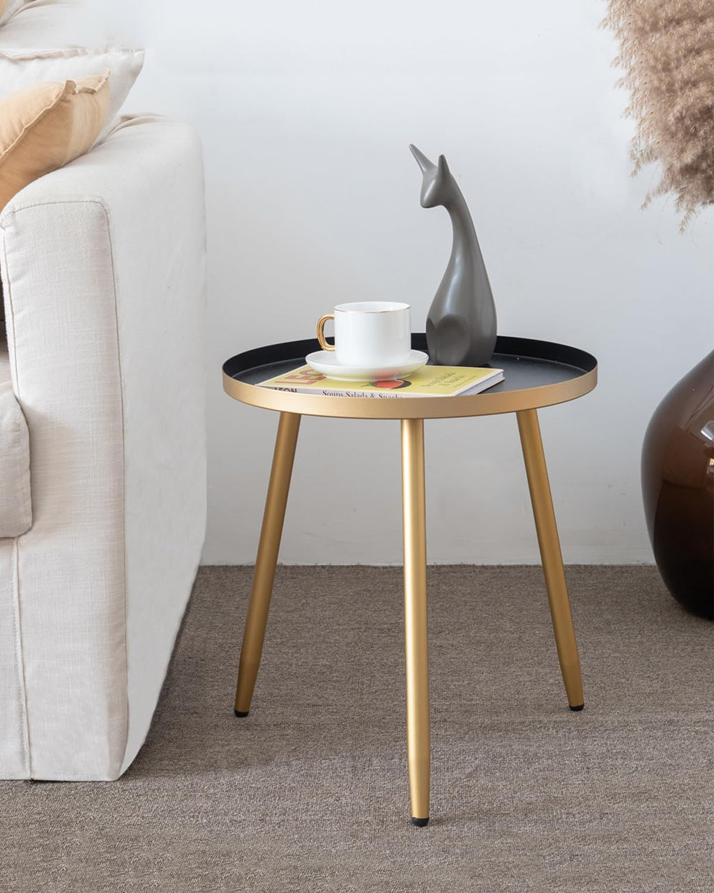 AOJEZOR Side Table: End Table for Indoor Use - Small Side Tables for Small Spaces All Matte Black with 3 Legged