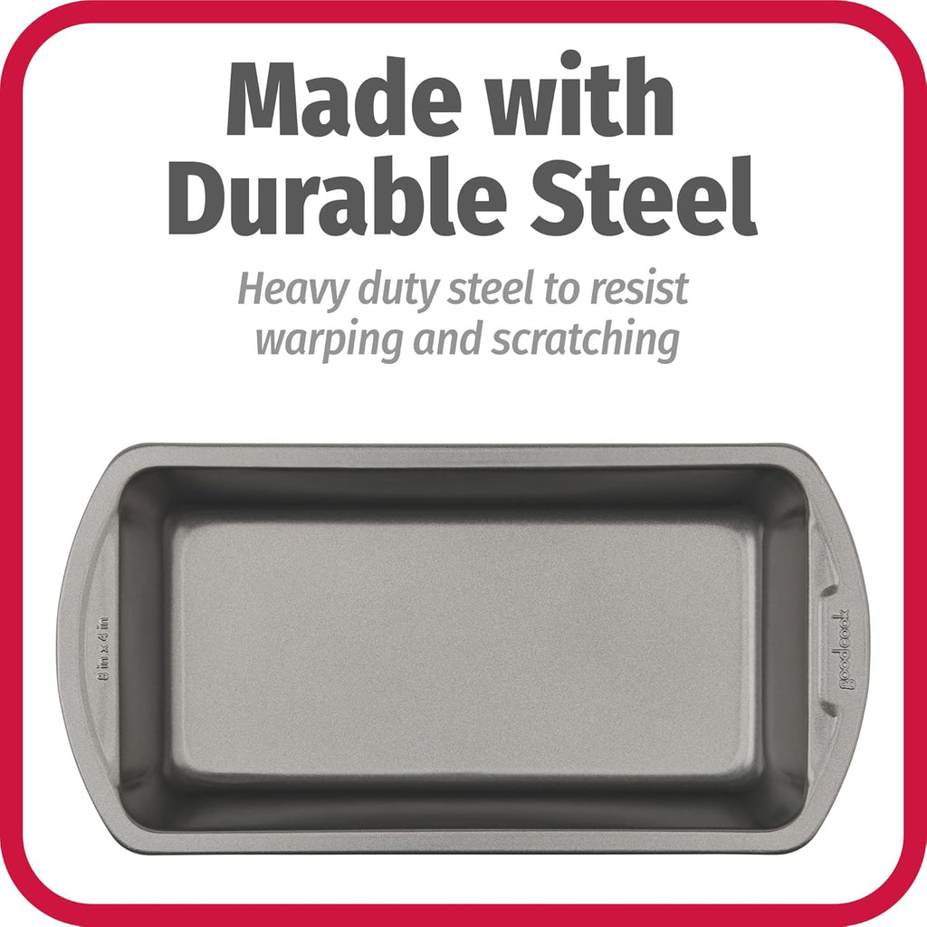 GoodCook Nonstick Loaf Pan 8 x 4-Inch Heavy-Duty Steel Bakeware with Easy-Clean Non-Stick Coating, Oven & Dishwasher Safe Pan for Meatloaf Breads Lasagnas Casseroles & More, Set of 2, Gray