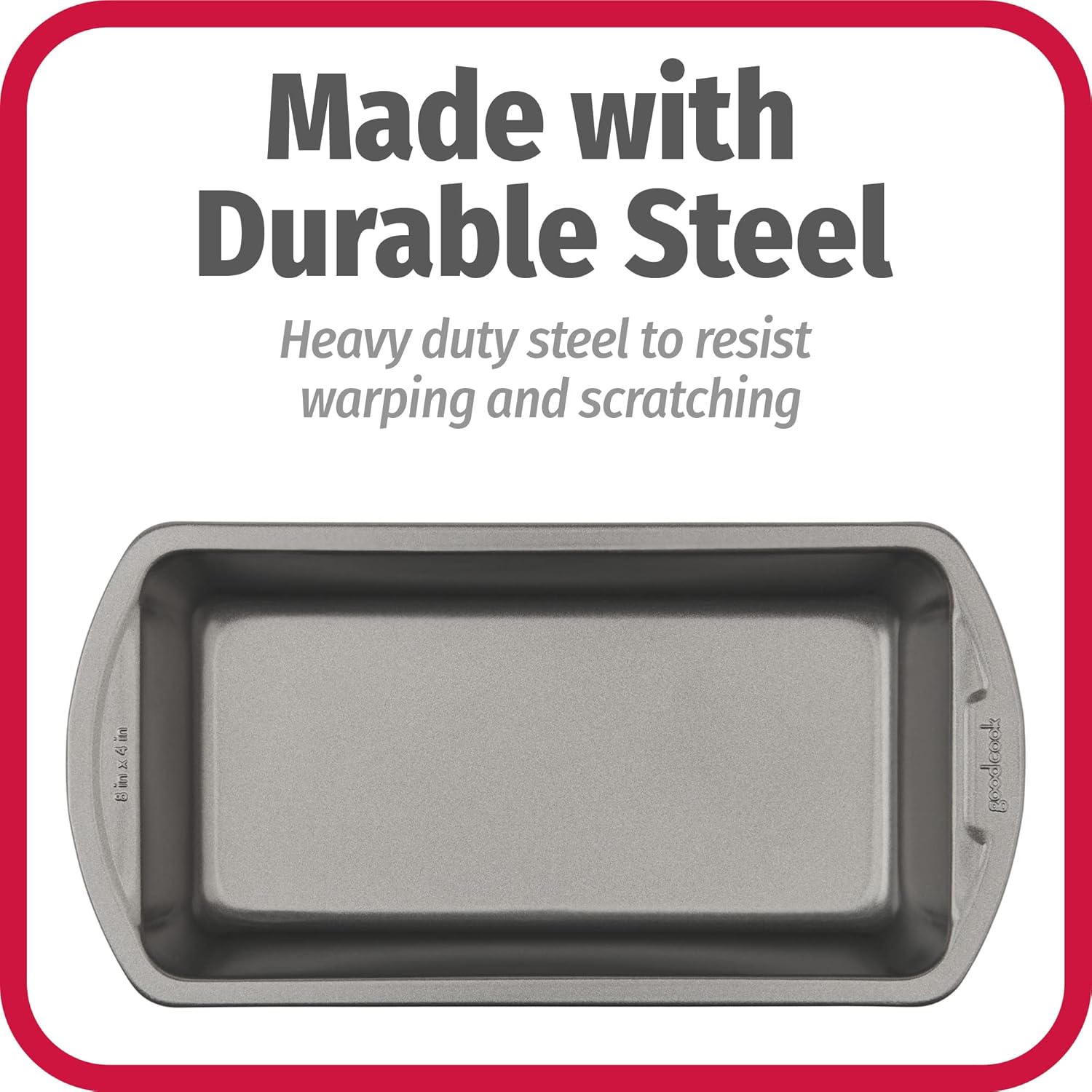 GoodCook Nonstick Loaf Pan 8 x 4-Inch Heavy-Duty Steel Bakeware with Easy-Clean Non-Stick Coating, Oven & Dishwasher Safe Pan for Meatloaf Breads Lasagnas Casseroles & More, Set of 2, Gray
