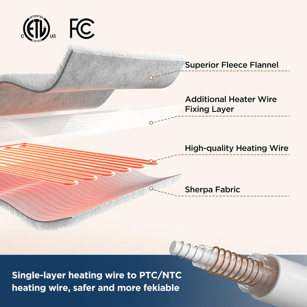 Manta eléctrica Westinghouse tamaño Queen, franela súper suave y acogedora 84" x 90" manta calefactable con 10 niveles de calentamiento rápido y apagado automático de 1-12 horas, lavable a máquina, certificación ETL y FCC, beige