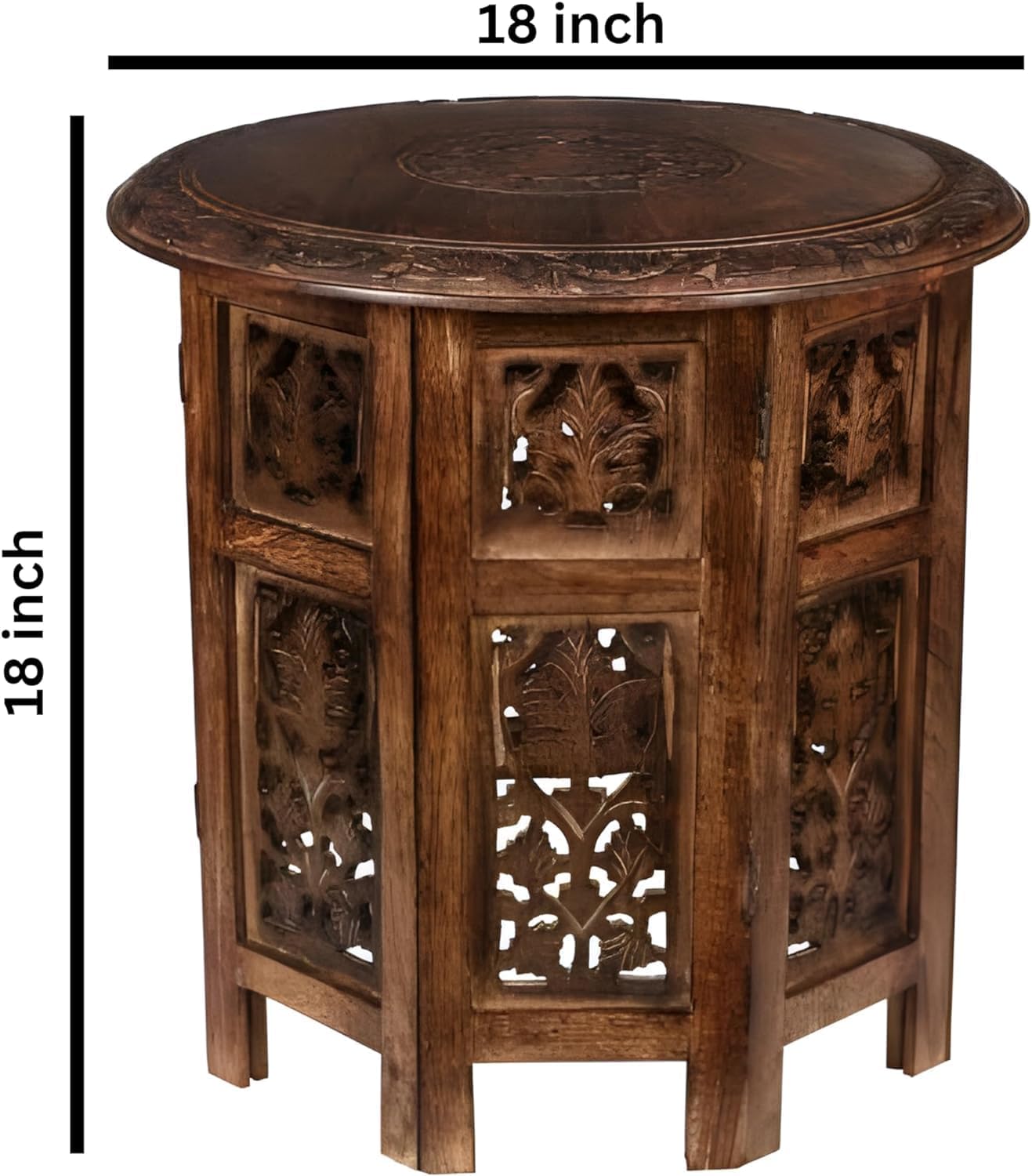 Lightnpro Elegant Handcrafted Wooden End Table - Unique 18x18 Inch Octagonal Design, Burnt Antique Finish - Vintage Accent Table for Living Room, Bedroom & Entryway Home Décor