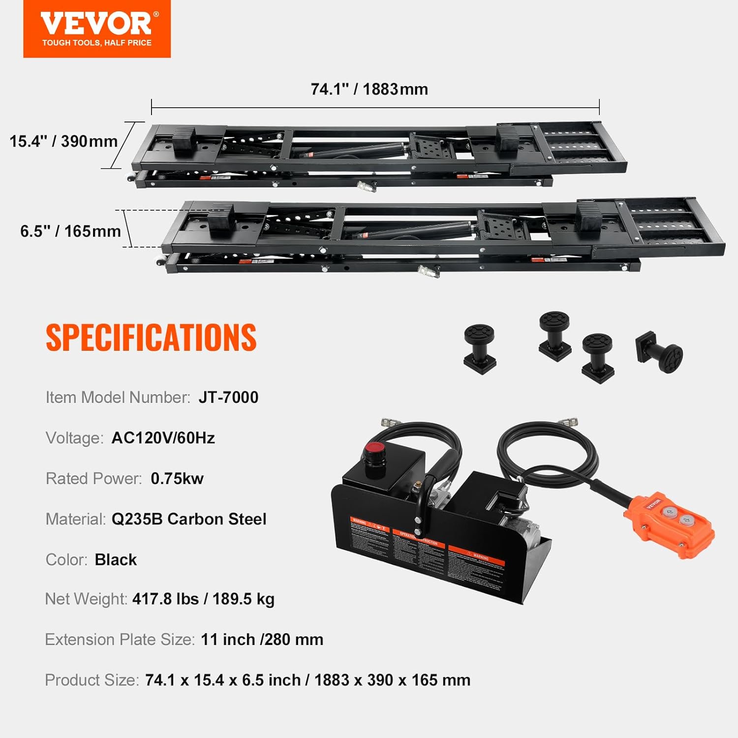 VEVOR Portable Car Lift - 7,000 LBS Capacity, 26.8" Max. Height, Heavy-Duty Carbon Steel Truck Lift with 120V Power Unit