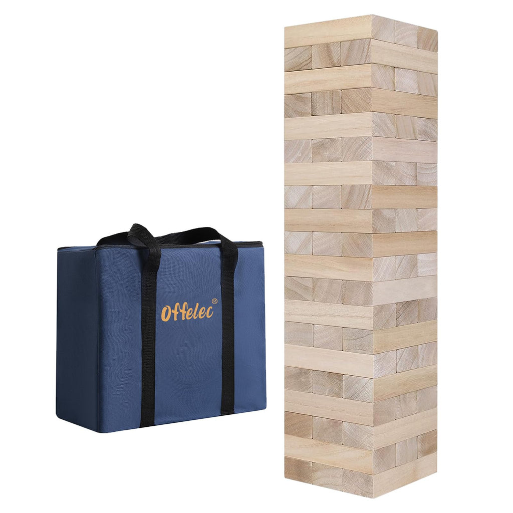 Offelec Tumbling Tower Blocks Games,Large Wooden Blocks Stacking Game for Kids Adults Family Classic Stacking Board Games for Indoor Outdoor Backyard Lawn Stack to Over 3.2Ft- 60pcs with Carrying Bag