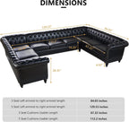 U Shaped Large Sectional Sofa, Chesterfield Leather Faux Couch Tufted Accent Sofa with Scroll Arms and Nailhead for Living Room, Office