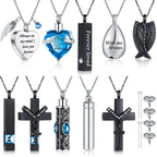 Jexine 10 Pcs Urn Necklace For Ashes Cremation Jewelry Wings Tear Drop Cross Crystal Ashes Necklace Stainless Steel Zircon Memorial Locket Vertical Bar Heart Waterproof Keepsake For Men