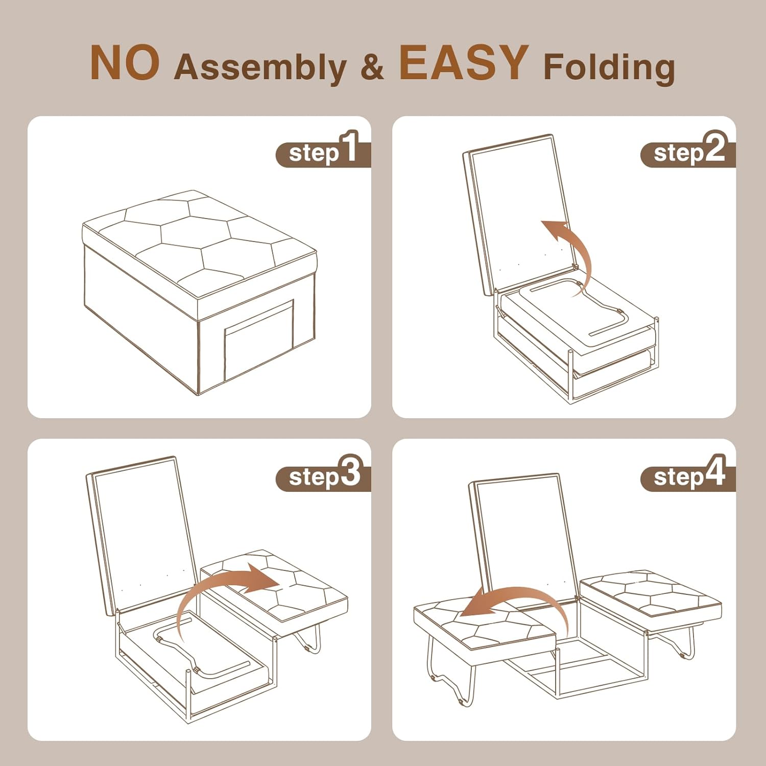 4 in 1 Sleeper Chair, Convertible Sleeper Sofa with Ottoman, Ottoman Bed for Adults, Sofa Bed with Adjustable Backrest for Living Room Apartment Office, Dark Grey