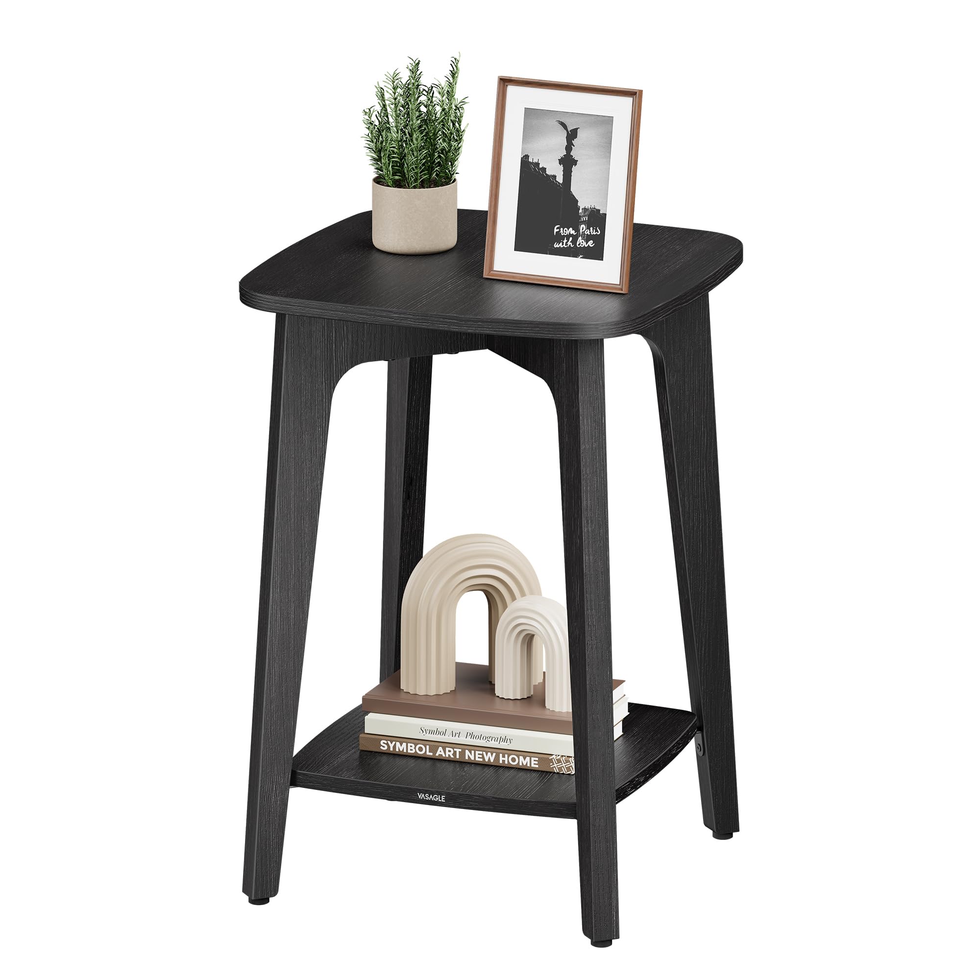 VASAGLE MAEZO Collection - Side Table, 2-Tier Small Square End Table, Nightstand with Tapered Legs, Curved Transitions, for Small Spaces, Living Room, Bedroom, Honey Brown ULET236K01