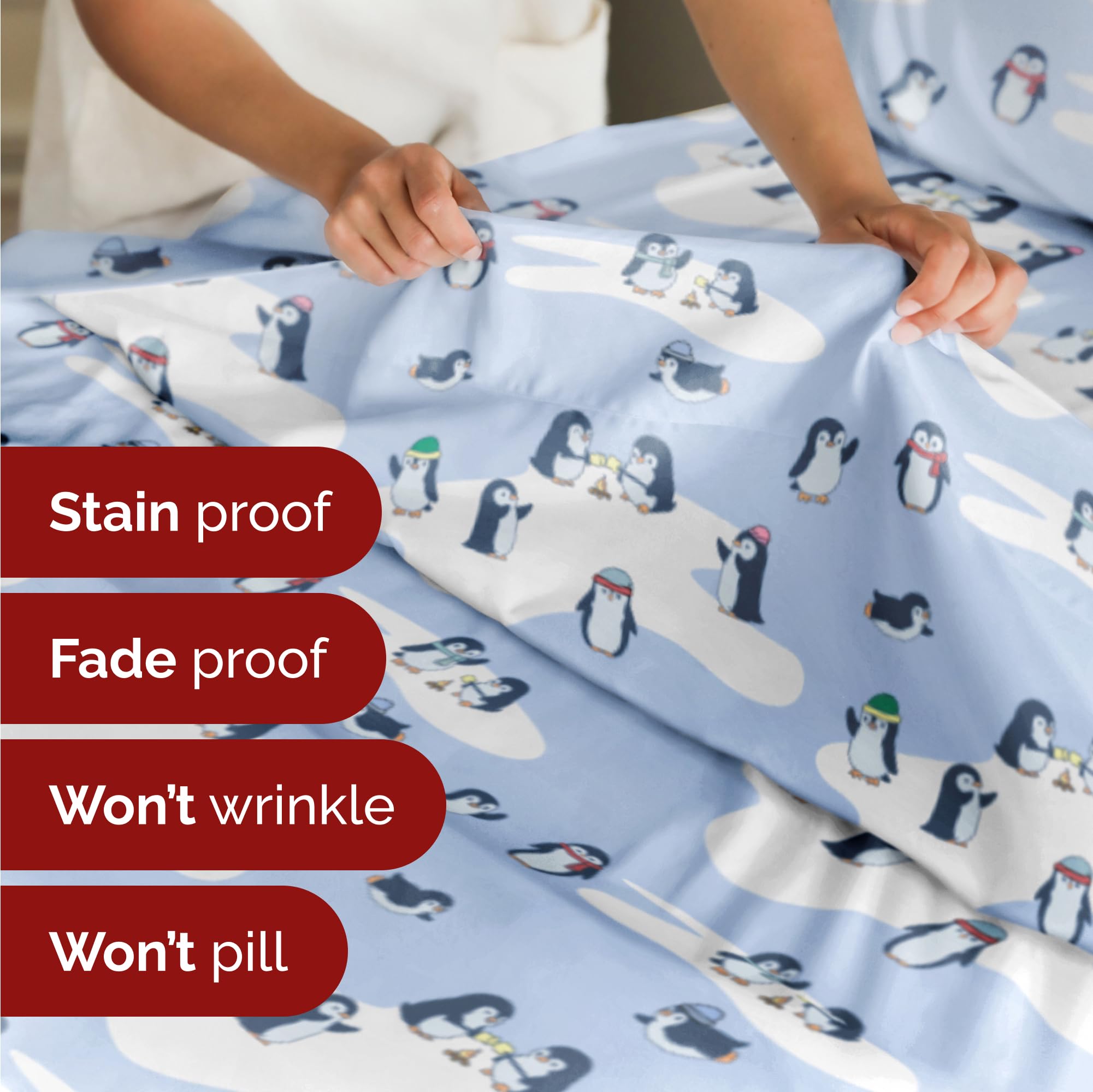 Komplet pościeli King Christmas Tree - Świąteczny wzór Xmas na lnie - Głębokie kieszenie - Dopasowany krój - 4 części - Bez zagnieceń - Wygodna i chłodząca świąteczna pościel zimowa - Łatwa w pielęgnacji - Przyjazna dzieciom