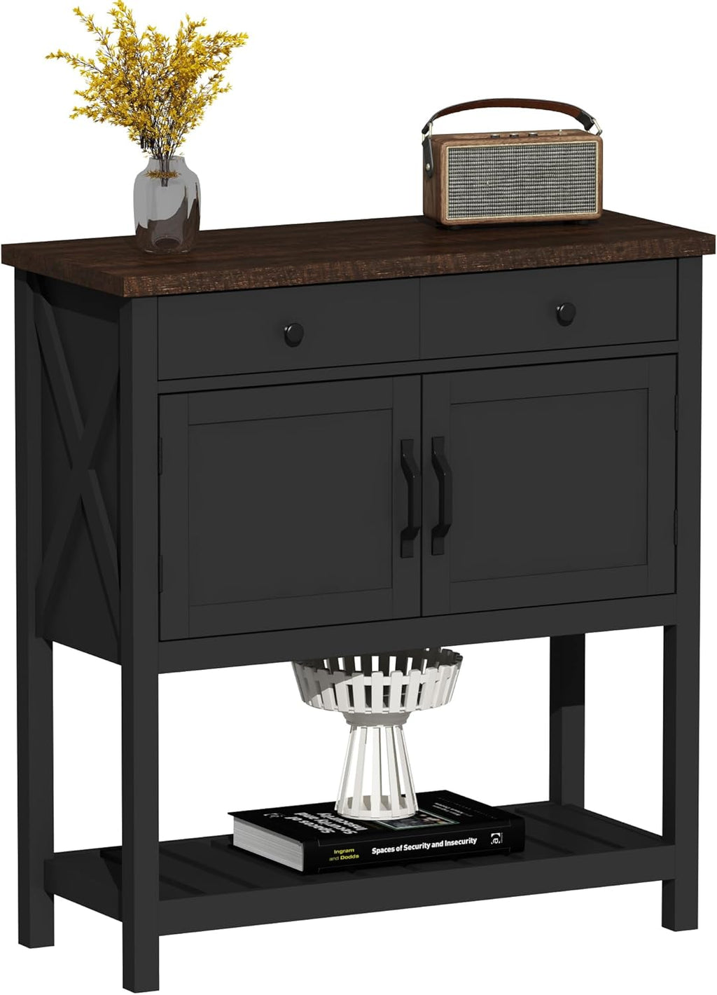 ChooChoo Farmhouse Console Table, Entryway Table with Storage Shelf, Coffee Bar Cabinet, Narrow Buffet Sideboard for Kitchen, Hallway, Living Room, Black