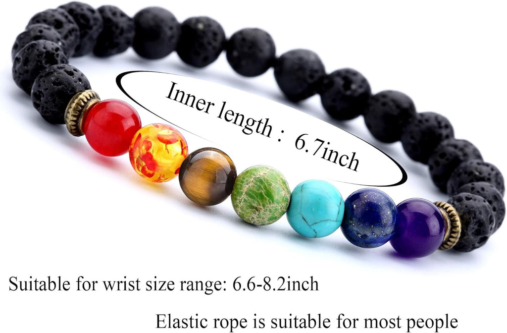 Hamoery Men Women 8mm Lava Rock 7 Chakra Beads Chakra Bracelet Braided Rope Natural Stone Yoga Bracelet Bangle