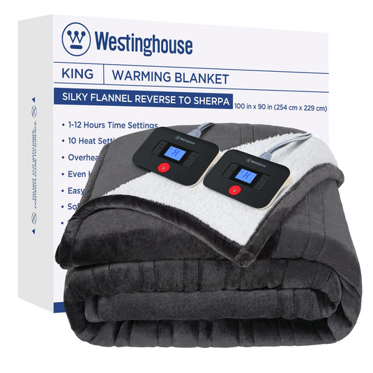 Westinghouse Heated Throw Blanket, Electric Blanket Throw with 6 Heating Levels and 2-10 Hours Time Settings, Flannel to Sherpa Super Cozy Heated Blanket Machine Washable, 50x60 inch, Charcoal