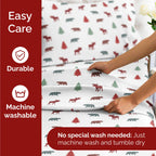 Komplet pościeli King Christmas Tree - Świąteczny wzór Xmas na lnie - Głębokie kieszenie - Dopasowany krój - 4 części - Bez zagnieceń - Wygodna i chłodząca świąteczna pościel zimowa - Łatwa w pielęgnacji - Przyjazna dzieciom