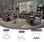 Bonded Leather Living Room Furniture Set Reclining Sofa Set Loveseat Furniture Sets in Living Room Sofa Recliners (3 Pieces, Brown)
