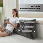 بالش تاج تخت زلادورا، بالش مثلثی نرم برای حمایت هنگام مطالعه و استراحت، کوسن تاج تخت با روکش قابل جدا شدن، خاکستری تیره، سایز کوئین (59"x8"x20")