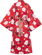 Japanese Anime Women's Long Kimono Robe Fancy Dress Hand Held Silk Folding Fans Tabi Socks Hairstick Set Sakura Red