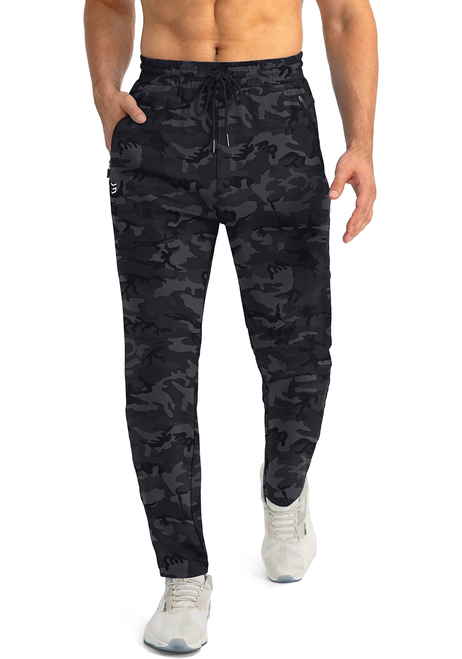 G Gradual Men's Sweatpants with Zipper Pockets Tapered Joggers for Men Athletic Pants for Workout, Jogging, Running (Grey Camo, Large)
