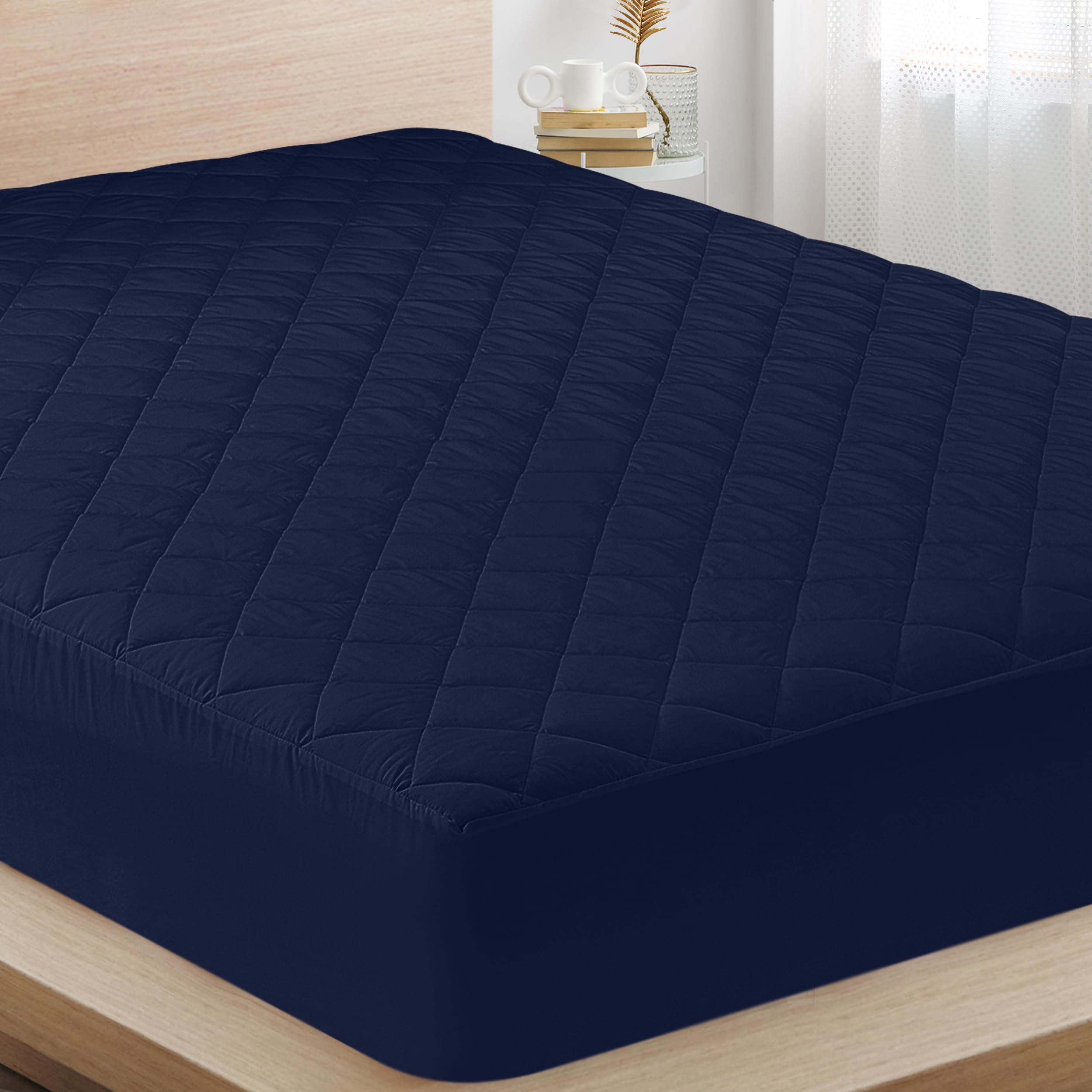 Utopia Bedding Quilted Fitted Mattress Pad, Queen Size, Elastic Fitted Mattress Topper Protector and Cover with Deep Pocket Stretches up to 16 Inches, Machine Washable (White)
