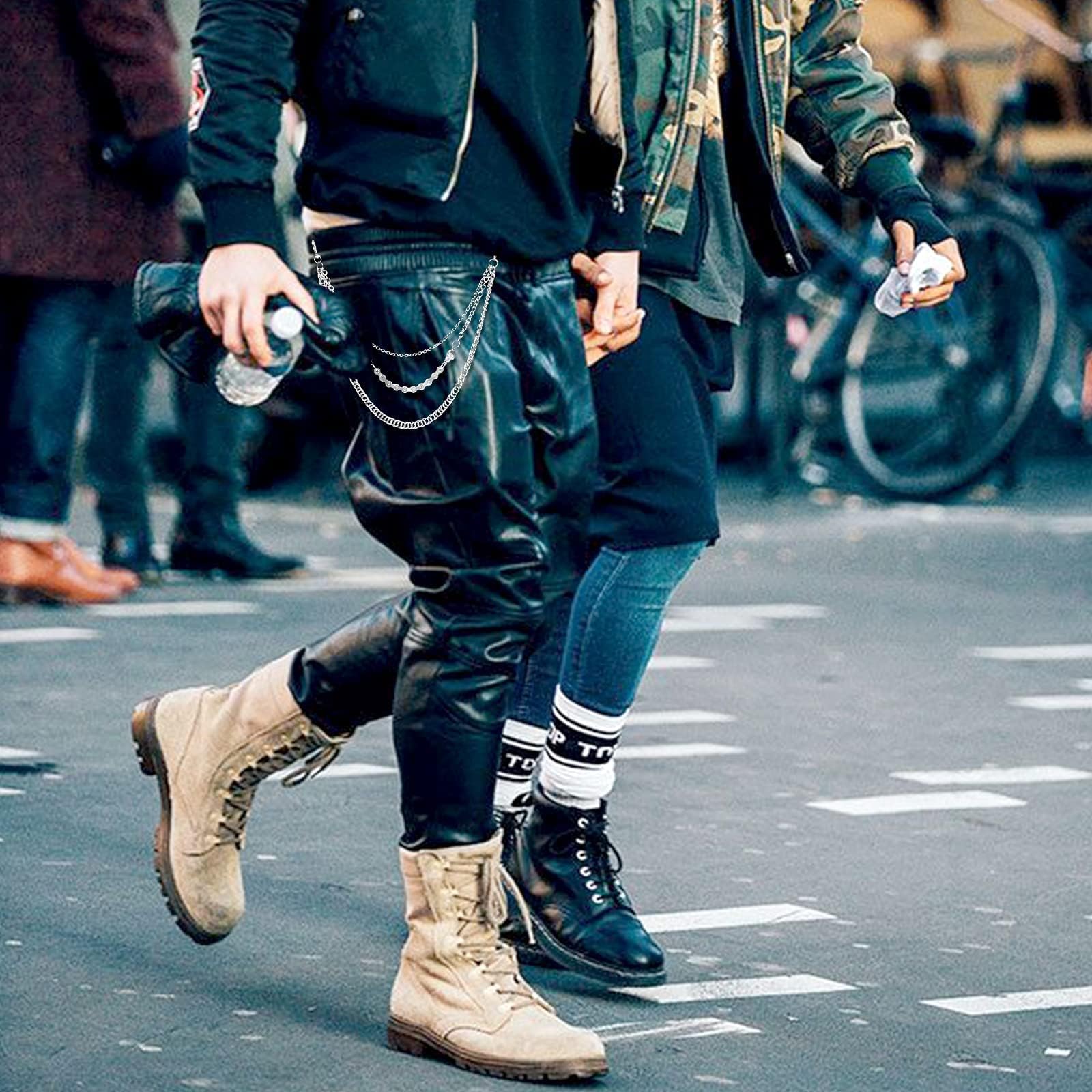 Chaîne de pantalon pour hommes femmes, chaîne de portefeuille crâne biker, longue chaîne de ceinture de poche cool EMO punk pour pantalons, porte-clés pour hip hop rock jean gothique