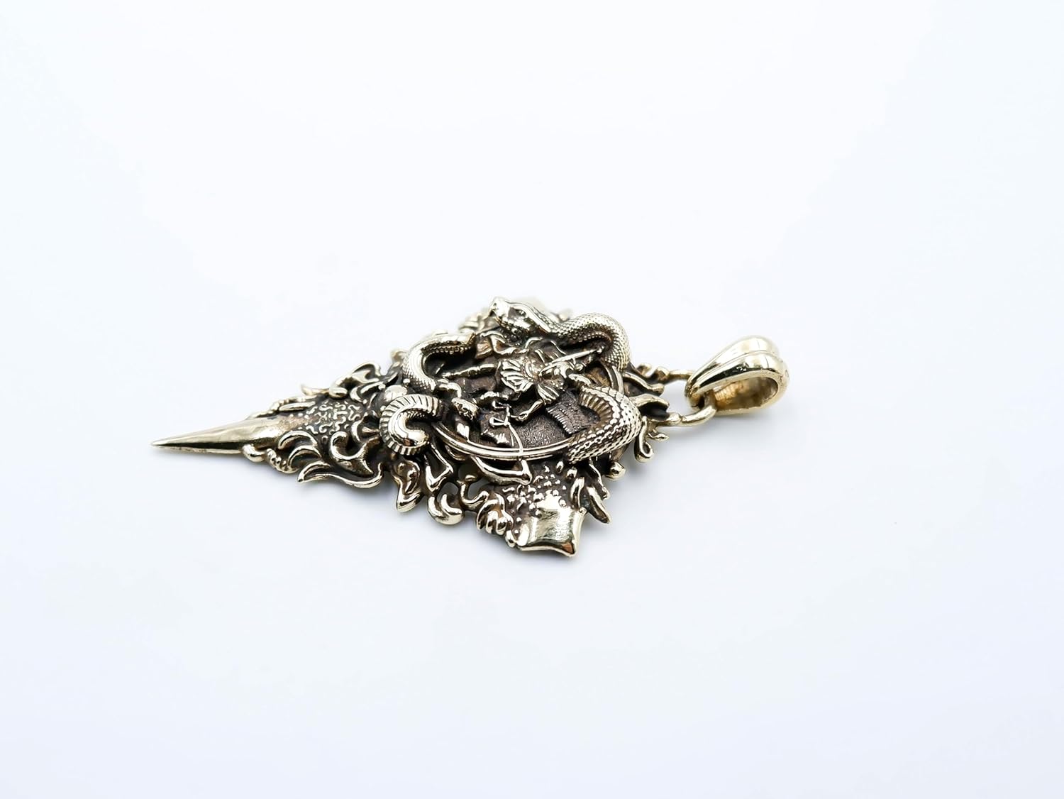 Saint Michael Pendant with Snake St Michael The Archangel Christian Brass Jewelry BR-636