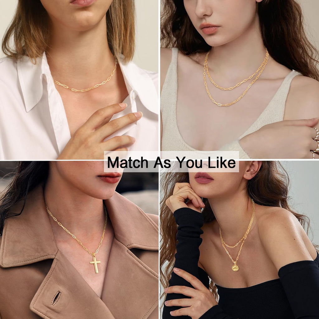 Jewlpire Collana a catena a clip di carta in oro 14K solido italiano da 3mm per donne, catena d'oro per donne lucida e robusta, collane a catena da donna da 18 pollici