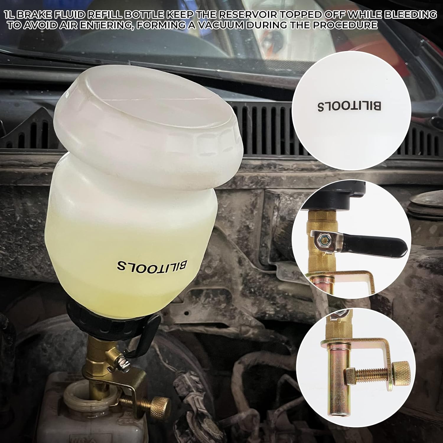 BILITOOLS 3L Brake Bleeder Vacuum Pump Kit, Universal One Person Pneumatic Brake System Clutch Fluid Bleeding Extractor Tool with Adapters & 1L Refilling Bottle