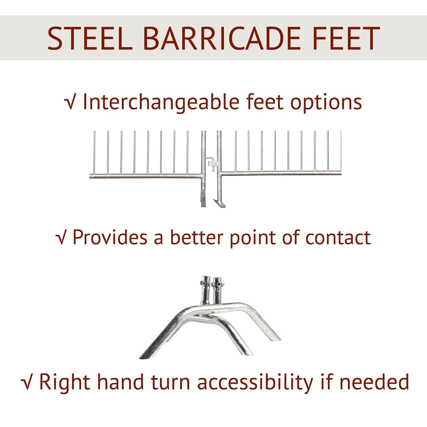 Angry Bull Barricades Metal Interlocking Steel Barricade (8.5 Ft. Heavy Duty, Bridge Feet, Grey Powder Coated, Set of 20)
