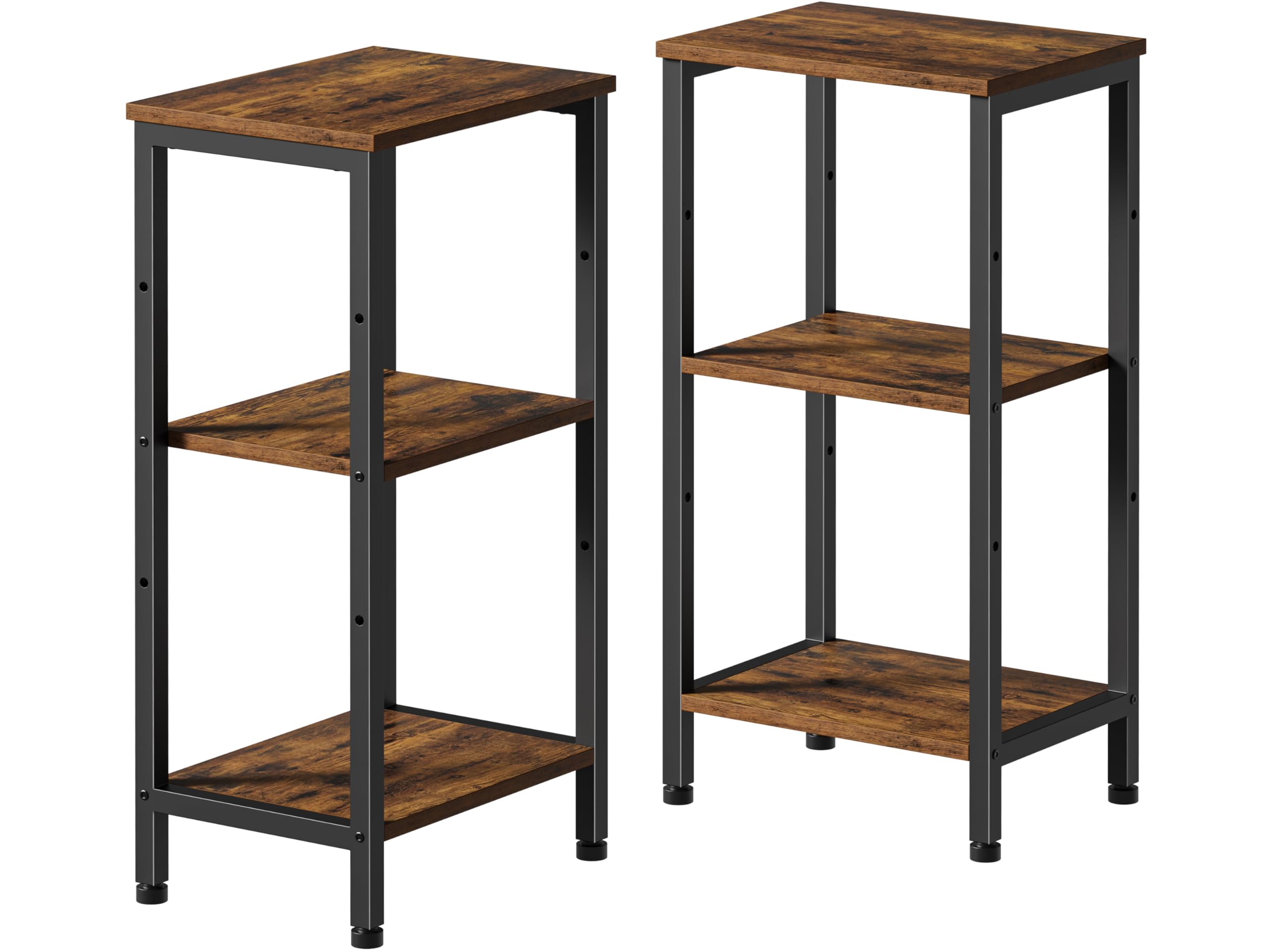 Tall End Table with Charging Station, 3 Tier Narrow Tall Nightstand with Storage, Slim Side Table with USB Ports and Outlets for Bedroom, Living Room, Office, Rustic Brown and Black