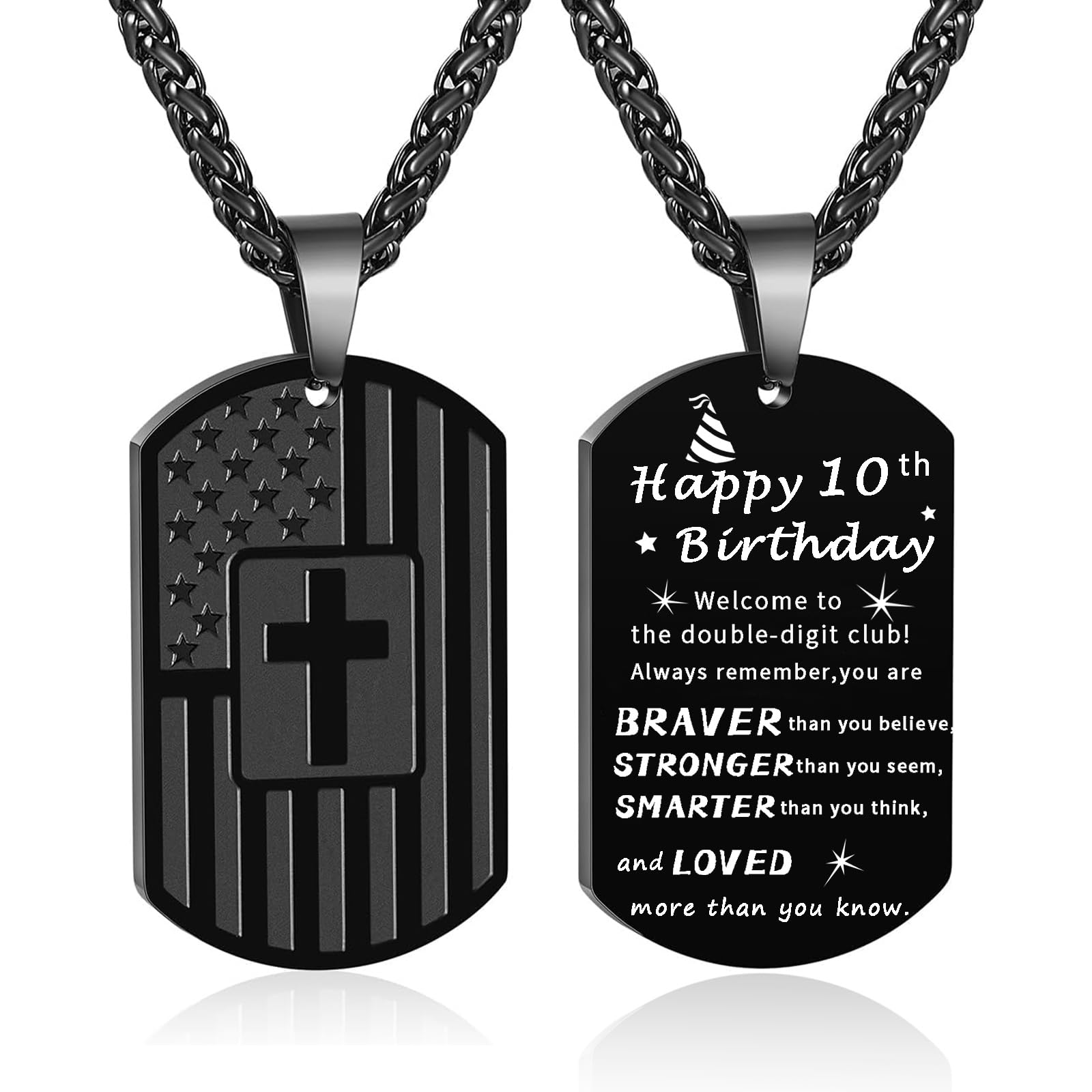 DuoDiner Graduation Gifts-American Dog Tag Necklace Bible Verse Pendant, First Communion Baptism Confirmation Religious Graduation Gifts for Him Boys Men Kids Teens Dad
