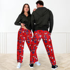 Anime Pajamas for Women Men Cartoon Cat Unisex Couple All Over Print Bottoms Sleep Pajama Pants Christmas Valentine Gifts Red M