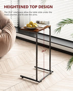 Vantic C Shaped End Table, Small Side Table for Couch and Recliner, Slide Under Sofa Tray Desk with Storage Bag for Living Room and Bedroom, Rustic Brown
