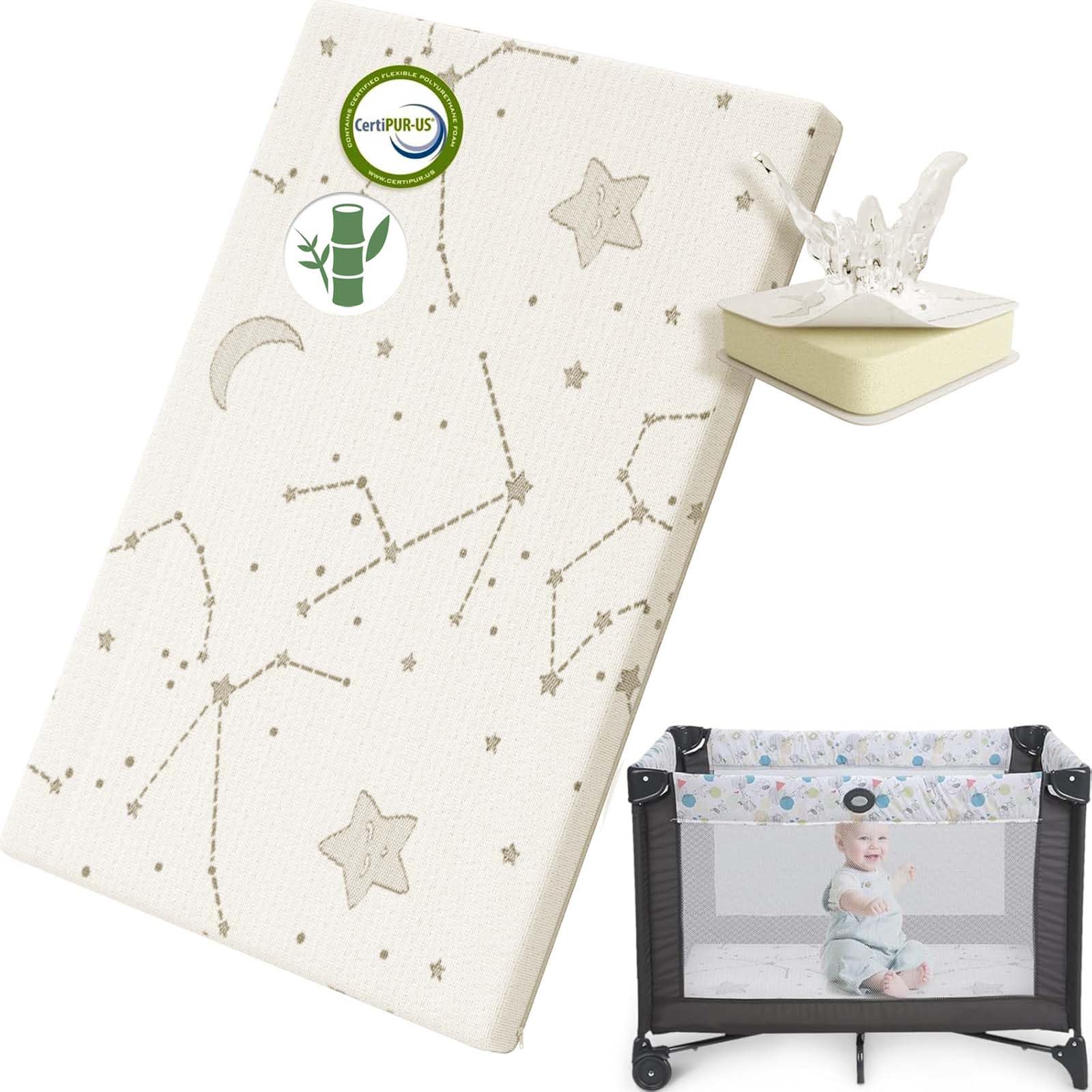 YENING Pack and Play Mattress Topper Baby Pack N Play Mattresses for Playpen and Playard with Washable Cover 38"x26"x1", 1 Pack Firm Foam