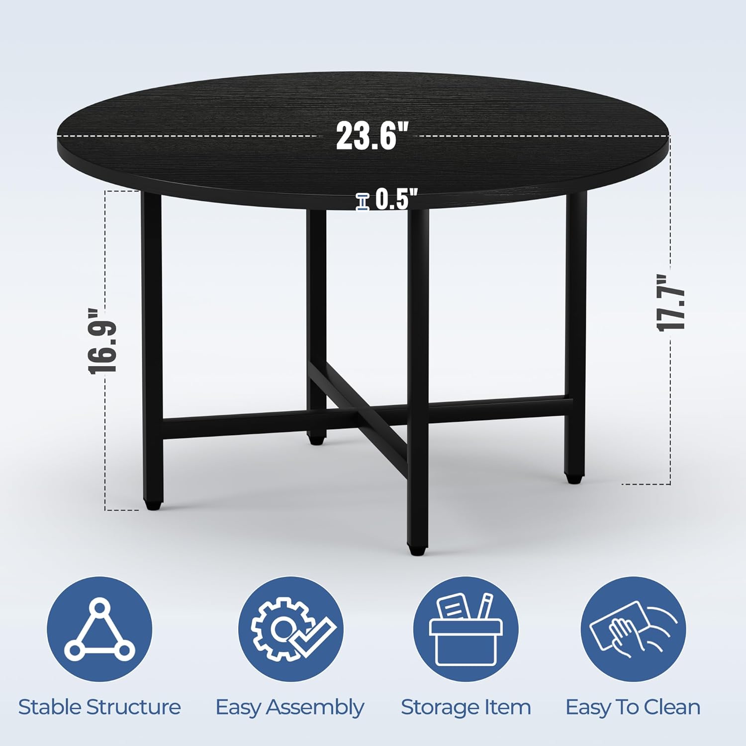 Coffee Table, 23.6" Small Coffee Tables, Black Round Coffee Tables for Living Room, Floor Table for Sitting on The Floor, Center Coffee Table with Metal Frame for Office Apartment Home