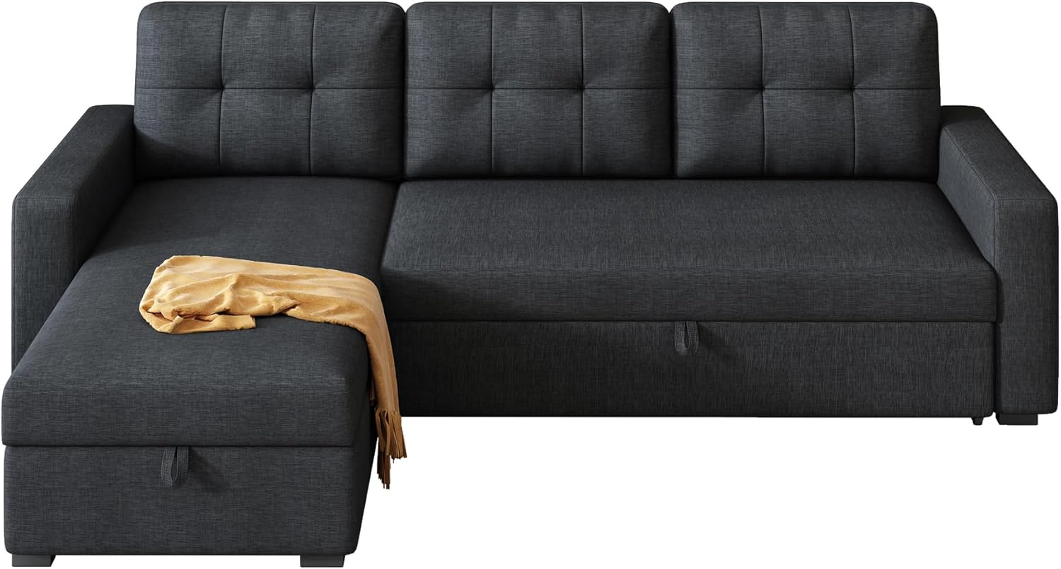 L-Shape Reversible Sectional Sleeper Sofa Bed 4 in 1 Pull Out Couch with Storage Chaise & Removable Back Cushions,Convertible Sleeper Corner Couch Pull-Out Sofa Bed for Living Room,Office