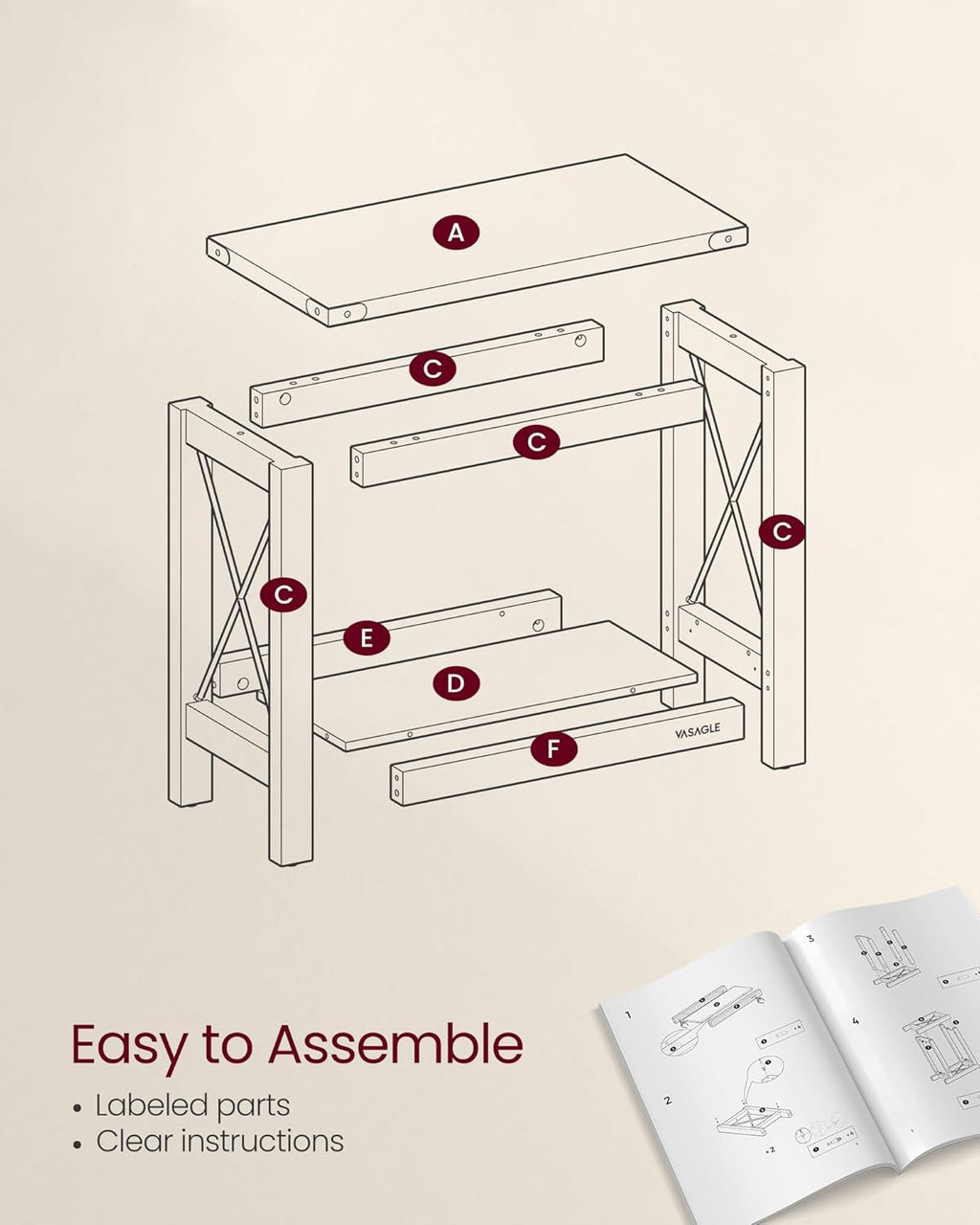 VASAGLE 2-Tier End Table, Side Table with Bottom Shelf, Nightstand for Small Spaces, for Living Room, Bedroom, Farmhouse Style, Honey Brown ULET235K41
