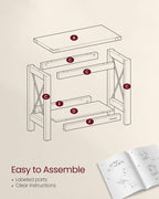 VASAGLE 2-Tier End Table, Side Table with Bottom Shelf, Nightstand for Small Spaces, for Living Room, Bedroom, Farmhouse Style, Honey Brown ULET235K41