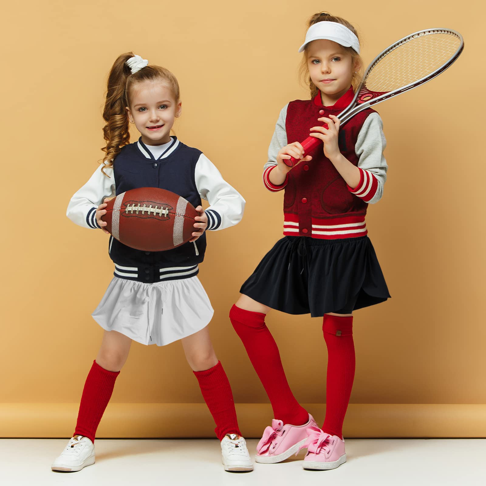 2-pak pigers atletiske løstsiddende shorts med spandexforing 2-i-1 børne sommerfugleskørt shorts til dans, løb og sport