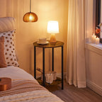 HOOBRO Round Side Table, Wooden Look Accent End Table for Sofa Couch, Round Nightstand with 2-Tier Storage Shelf, for Small Spaces in Living Room, Bedroom, Rustic Brown BF58BZ01G1