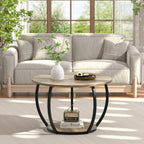 GreenForest Round Coffee Table with 2-Tier Open Storage, 27.6 inch Small Circle Coffee Tables with Adjustable Feet, Modern Mini Center Table for Small Living Room, Grey Wash