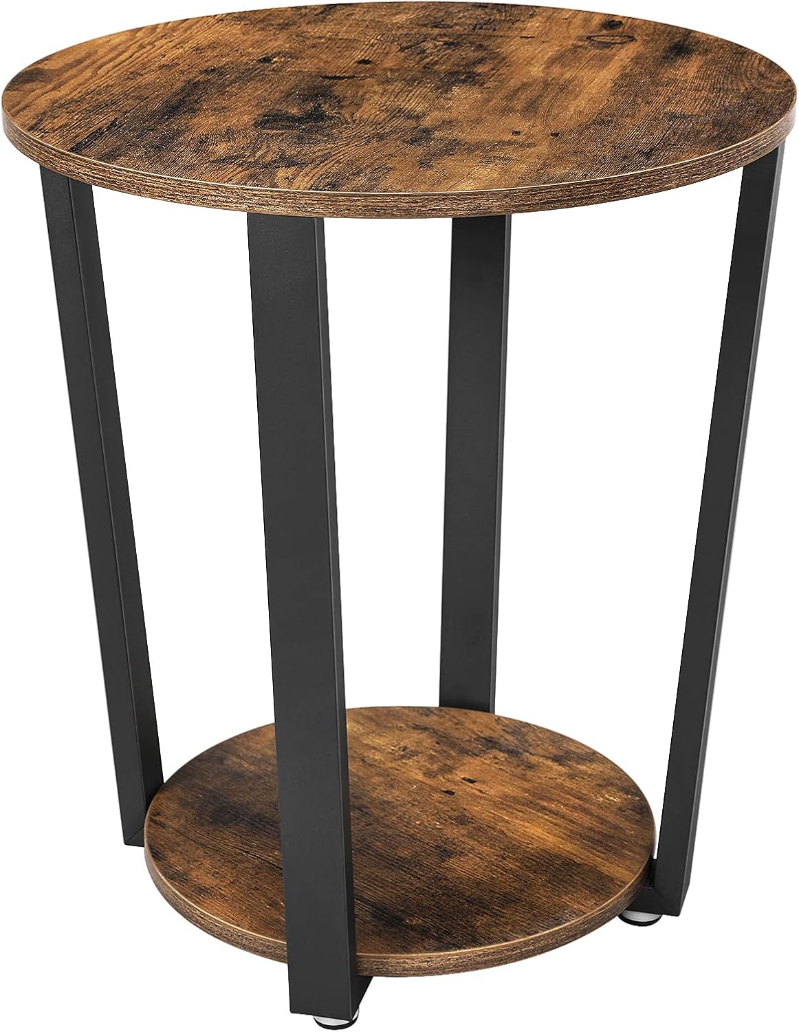 VASAGLE End Table, Round Side Table with Storage Shelf, Easy Assembly, Industrial Accent Furniture with Steel Frame, Rustic Brown and Black