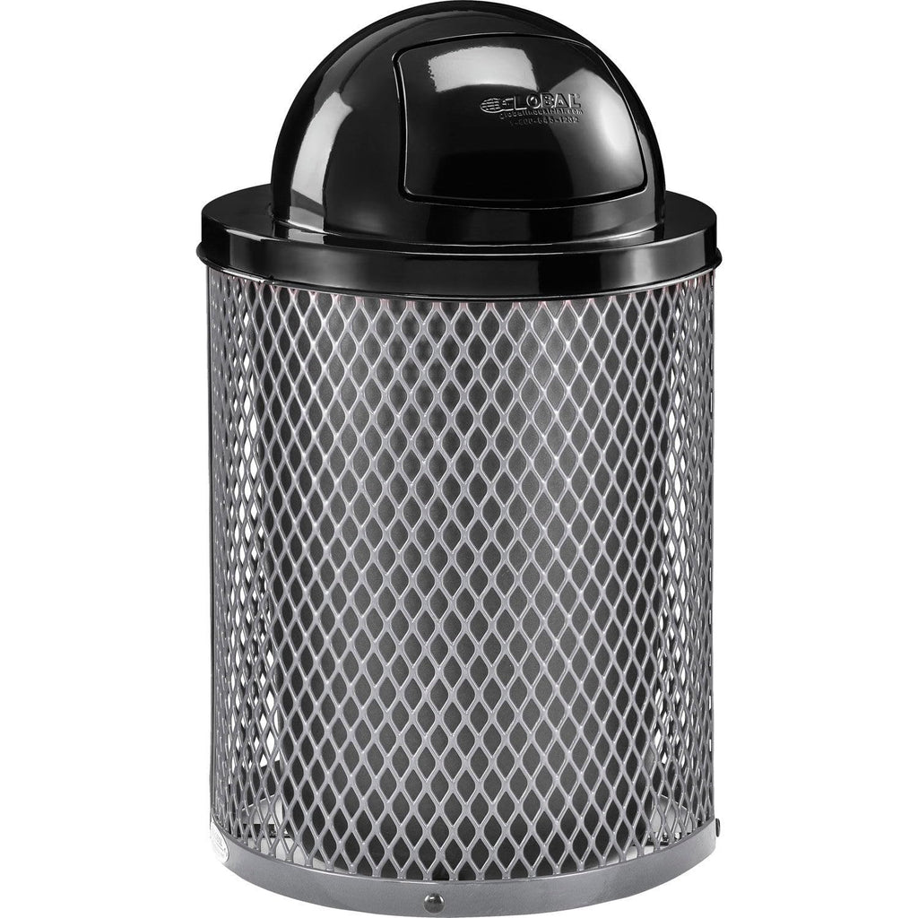 Global Industrial 36 Gallon Outdoor Steel Trash Can with Dome Lid, Plastic Liner and Anchor Kit Included, 23-1/2" Diameter x 40" H, Powder Coat Finish, Unassembled, Black
