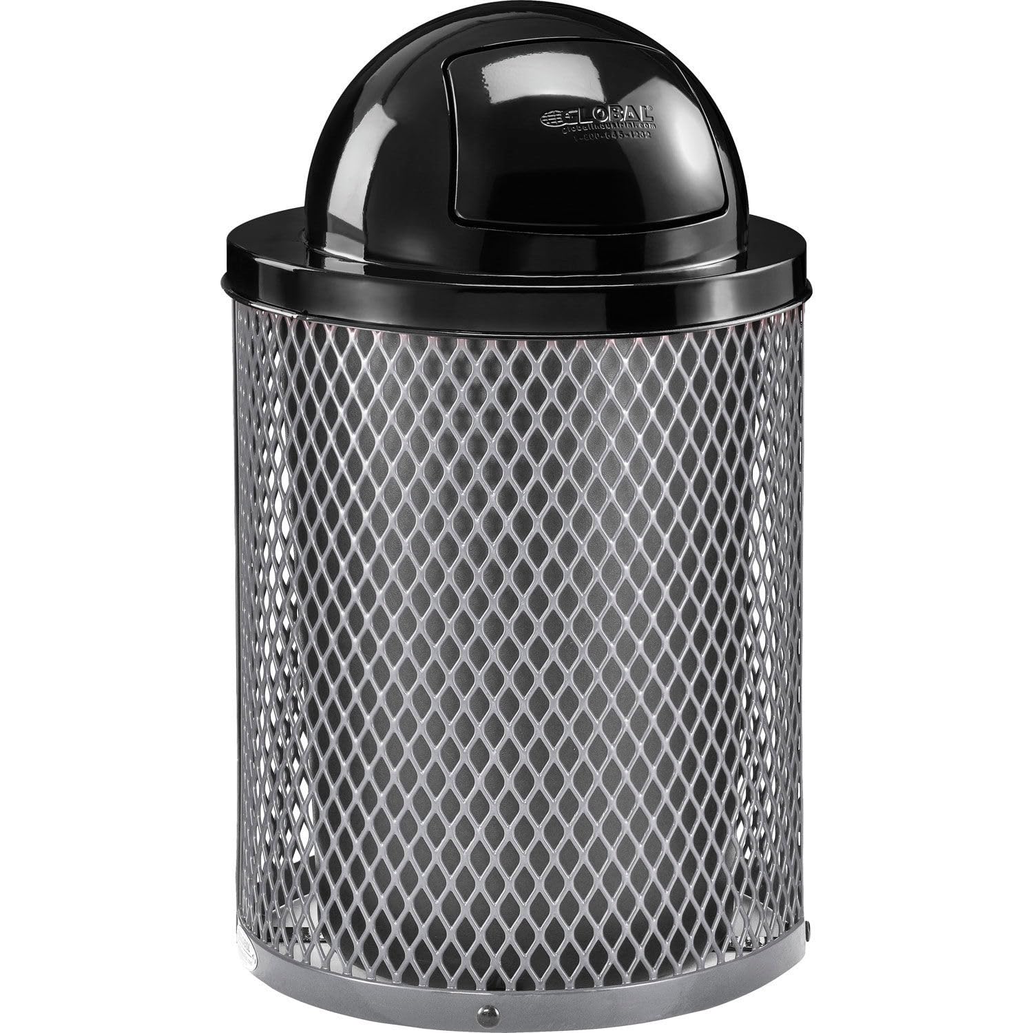 Global Industrial 36 Gallon Outdoor Steel Trash Can with Dome Lid, Plastic Liner and Anchor Kit Included, 23-1/2" Diameter x 40" H, Powder Coat Finish, Unassembled, Black