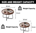 Round Coffee Tables Living Room Set of 2, Nesting Walnut Coffee Table with Fluted, End Tables for Bedroom Office Balcony Yard (28"+20" Round Walnut)