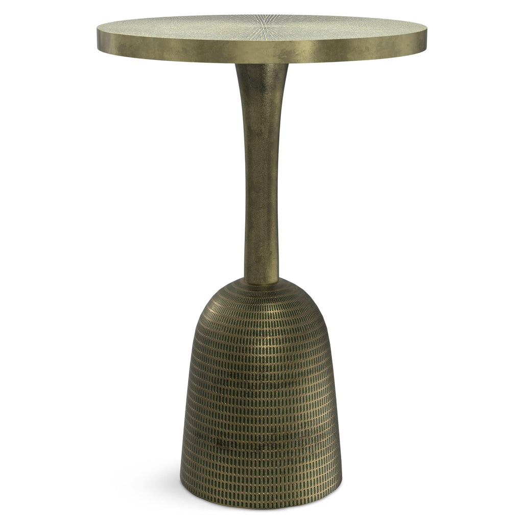 SIMPLIHOME Johnsen Metal Table - 15 inch Wide Solid Iron Drum Accent Table in Antique Copper with Tribal Pattern, Round Boho End Table for Living Room, Bedroom, or Home Office, Fully Assembled