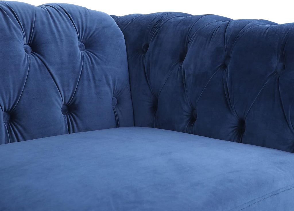 LEVNARY Three-Seat Velvet Sofa, Large Sofa Classic Tufted Chesterfield Settee Modern 3 Seater Couch Furniture Tufted Back for Living Room, Blue