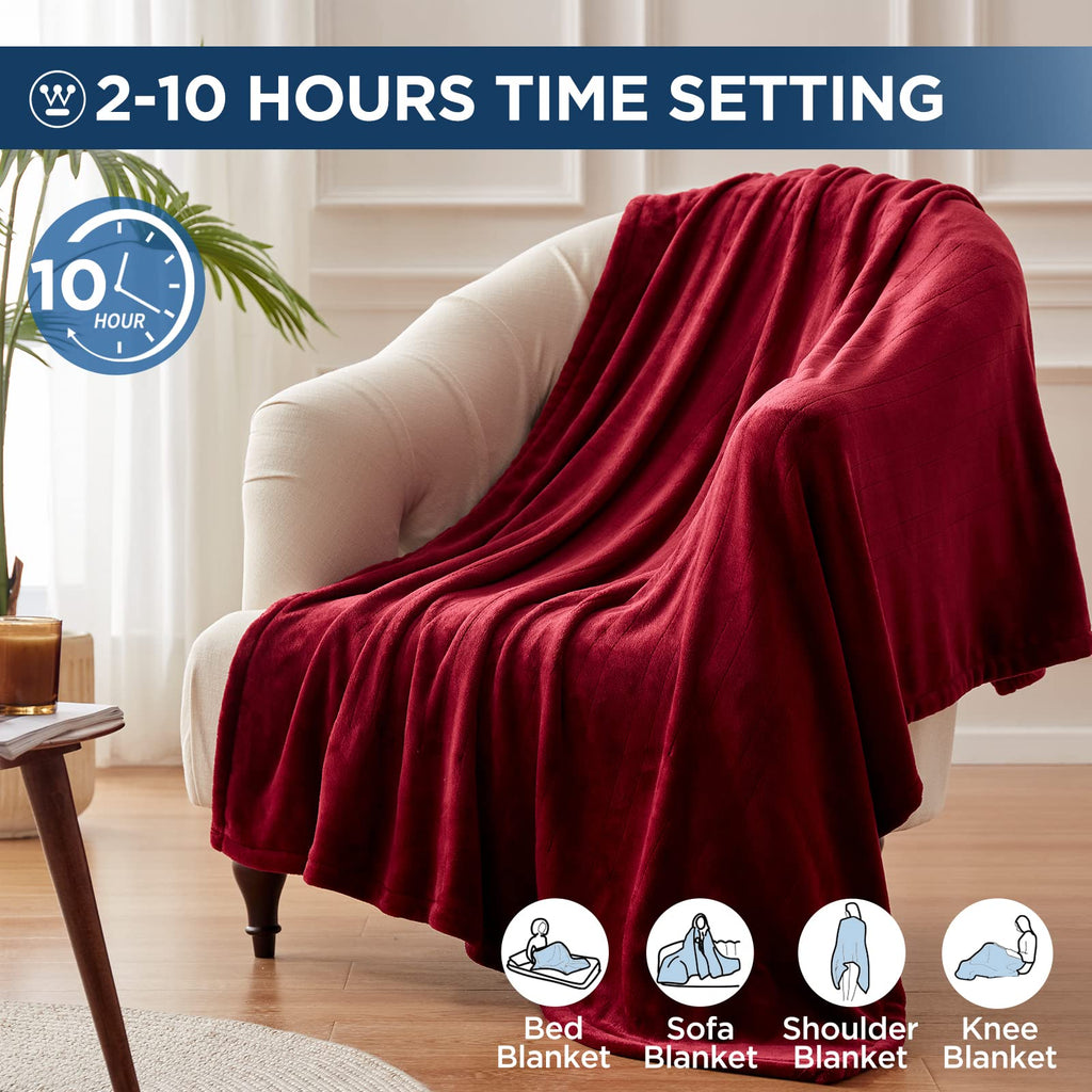 Manta eléctrica Westinghouse tamaño Queen, franela súper suave y acogedora 84" x 90" manta calefactable con 10 niveles de calentamiento rápido y apagado automático de 1-12 horas, lavable a máquina, certificación ETL y FCC, beige