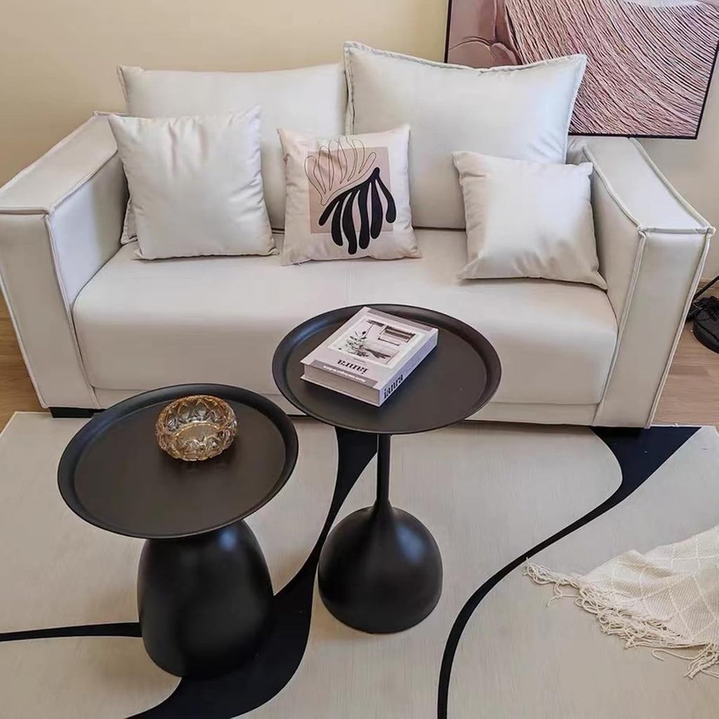 Side Coffee Table Set, Living Room Small Round End Table, Metal Nesting Tables Pedestal Tables Sofa Side and Bedside Console Table, Matt Black (Black)